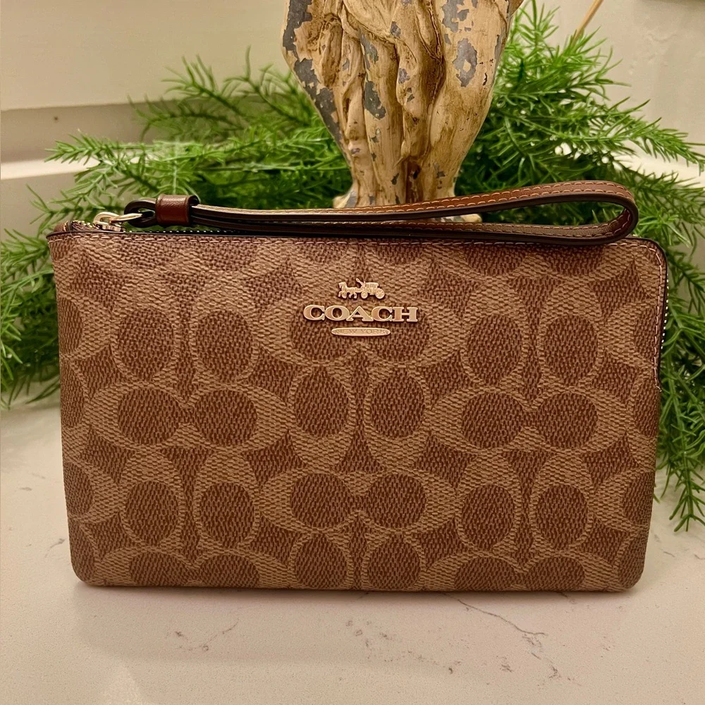 Coach Signature Tan Wristlet Clutch - Picture 2 of 5